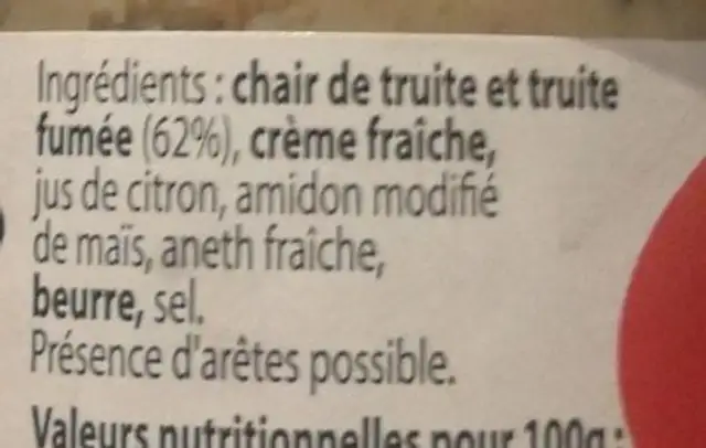 Rillettes de truite à l aneth fraîche ingredients label