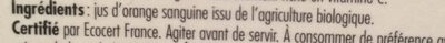 Jus D'orange Sanguine ingredients label
