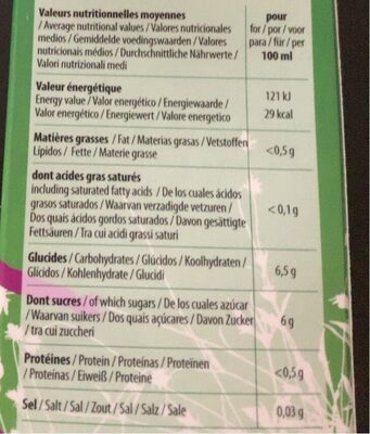 Carotte 100% jus nutrition facts table