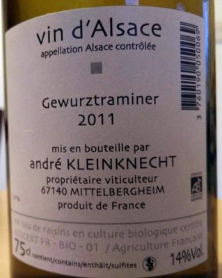 Gewurztraminer 2011 front packaging
