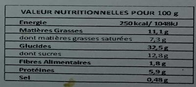 Galette Comtoise nutrition facts table