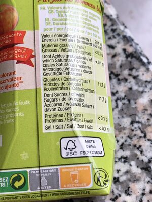 Pur jus de pomme bio ingredients label