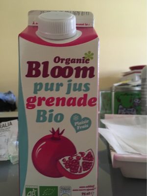 Organic Bloom pur jus grenade bio front packaging