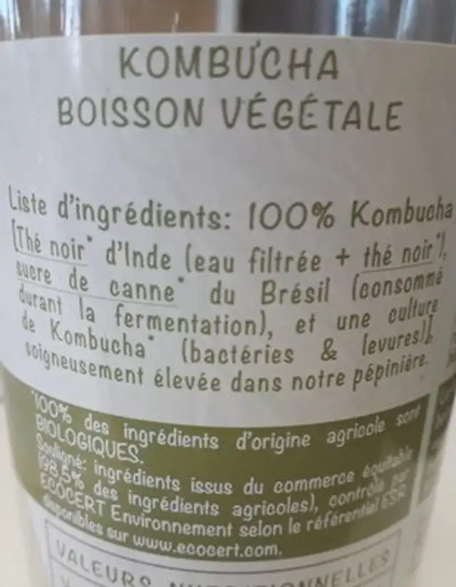 Kombucha ingredients label