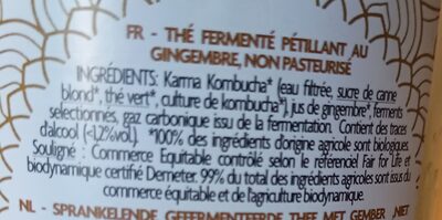 Kombucha gingembre ingredients label