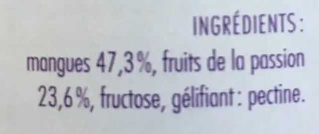 Passionnément mangues, fruits de la passion ingredients label