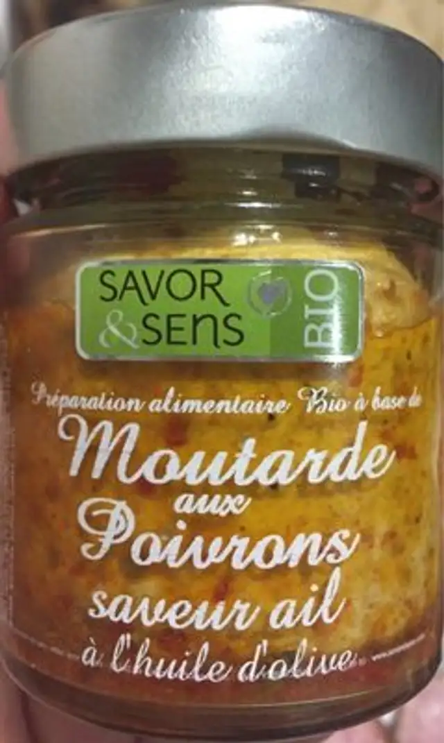 Moutarde aux poivrons saveur ail front packaging