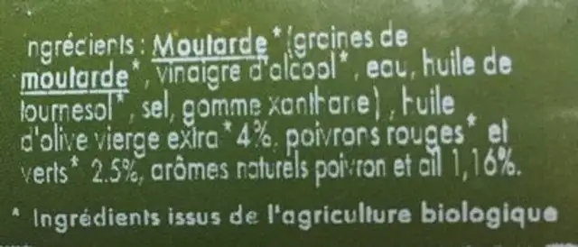 Moutarde aux poivrons saveur ail ingredients label