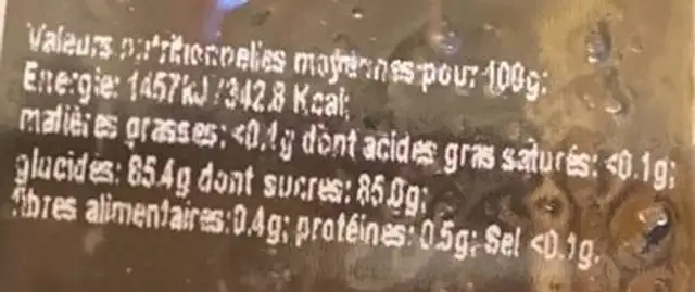 Préparation à base de Miel & Écorces de Citron Bio nutrition facts table