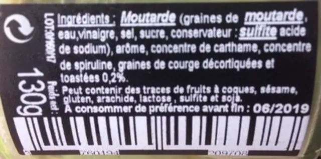 Moutarde pistache et graines de courges toastées ingredients label