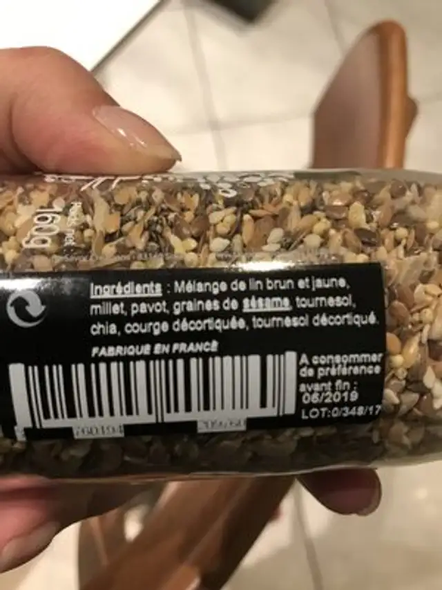 Melange de graines toastees ingredients label