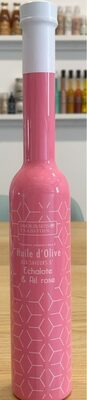 Huile d'olive saveur échalote & ail rose front packaging