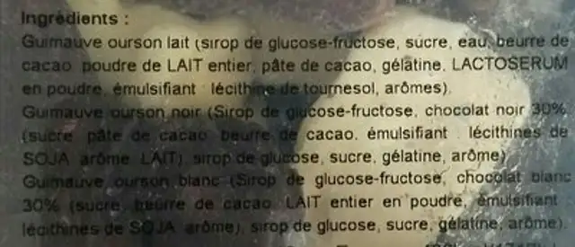 Ourson guimauve ingredients label