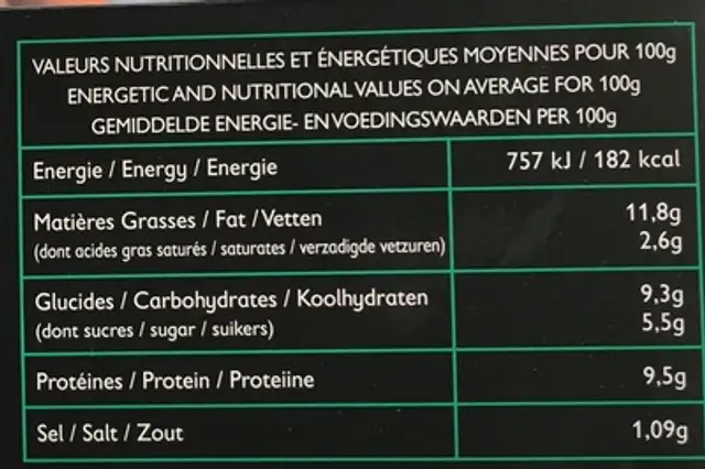 2 soufflés au Roquefort nutrition facts table