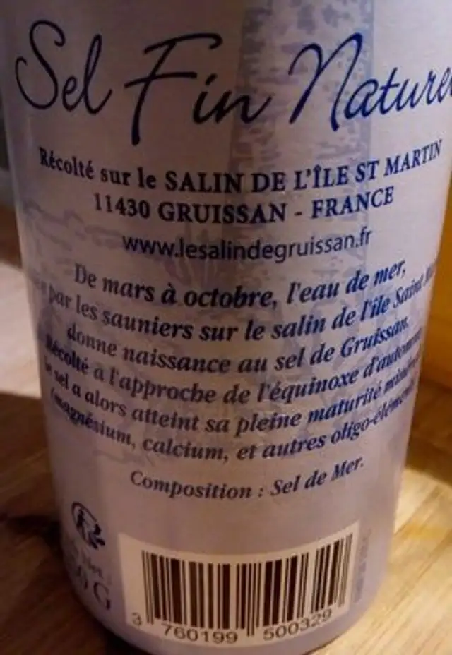 Sel fin ingredients label