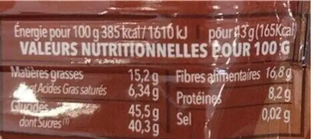 Barre de fruit gourmiz fèves cacao vanille nutrition facts table