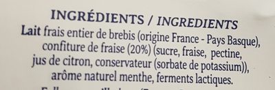 Yaourt brebis fraise menthe ingredients label