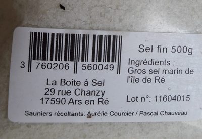 Sel fin Île de Ré ingredients label