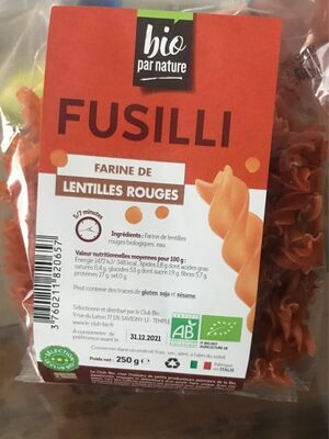Fusilli farine de lentilles rouges front packaging
