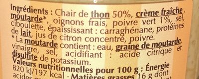 Rillettes de thon au poivre vert ingredients label