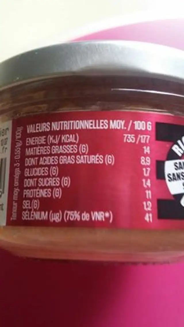 Rillettes de thon nutrition facts table