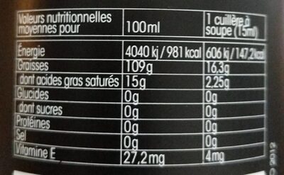 Huile d'olive vierge extra nutrition facts table