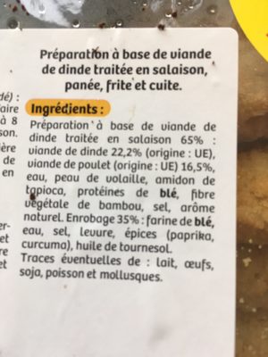 Pané de dinde ingredients label