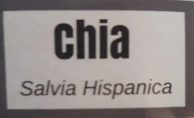 Chia ingredients label
