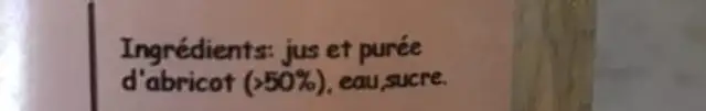 Nectar d’Abricot ingredients label