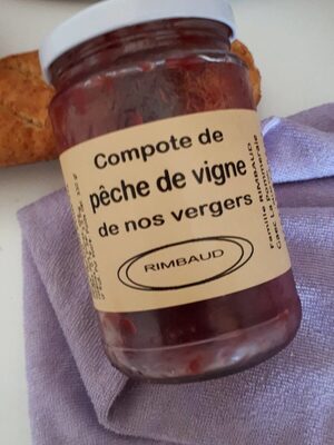 Compote de pêche de vigne front packaging