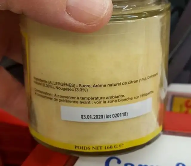 Sucre saveur citron ingredients label