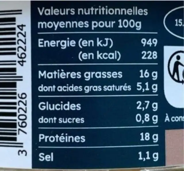 Rillettes thon et wakamé nutrition facts table
