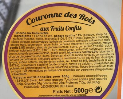 Couronne rois fruits confirs nutrition facts table