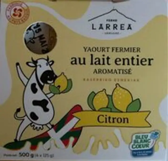 Yaourt fermier au lait entier aromatisé citron