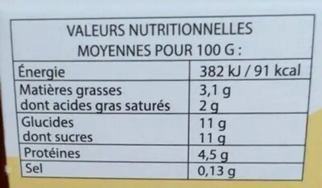 Yaourt fermier au lait entier aromatisé citron nutrition facts table