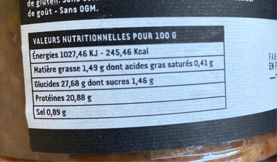 Lentilles vertes du Puy nutrition facts table