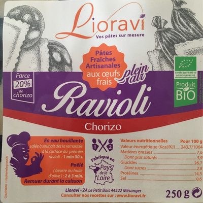 Ravioli ricotta chorizo front packaging