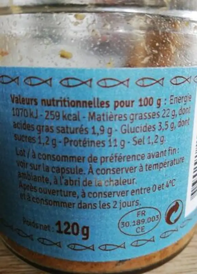 Rillettes de Thon nutrition facts table
