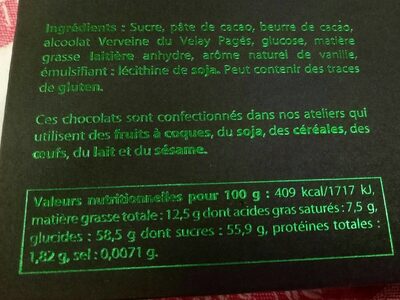 Verveine du Velay nutrition facts table