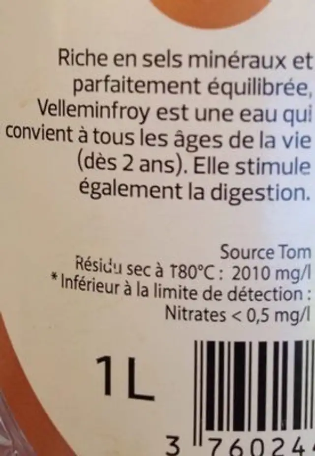 Eau vertueuse de Velleminfroy ingredients label