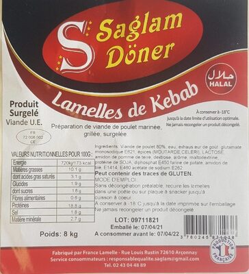 Lamelles de kebab poulet front packaging