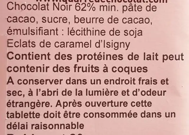 La Tablette Sélection Gourmande nutrition facts table