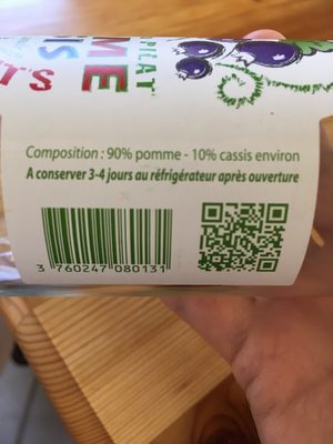 Jus pomme cassis ingredients label