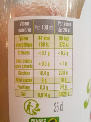 Nectar abricot nutrition facts table