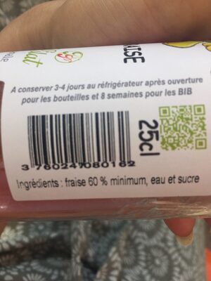 Nectar de fraise ingredients label