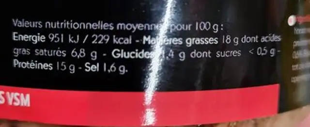 Pâté au piment d'espelette nutrition facts table
