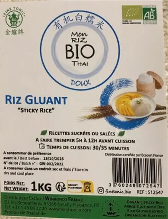 Riz gluant bio Thaï front packaging