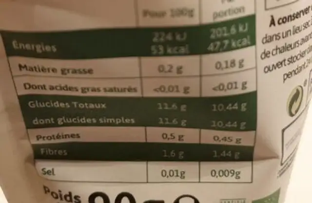 Richard et Jean Fruits du verger Bio mixés nutrition facts table