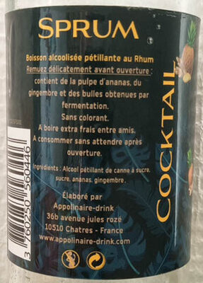 Sprum - Ananas Gingembre ingredients label