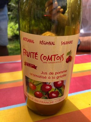 Jus de pomme aromatisé à la griotte front packaging